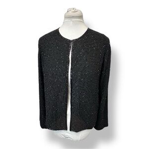 JMD New York Women’s Neck Closure Open Front Beaded Formal Jacket VTG Black PM